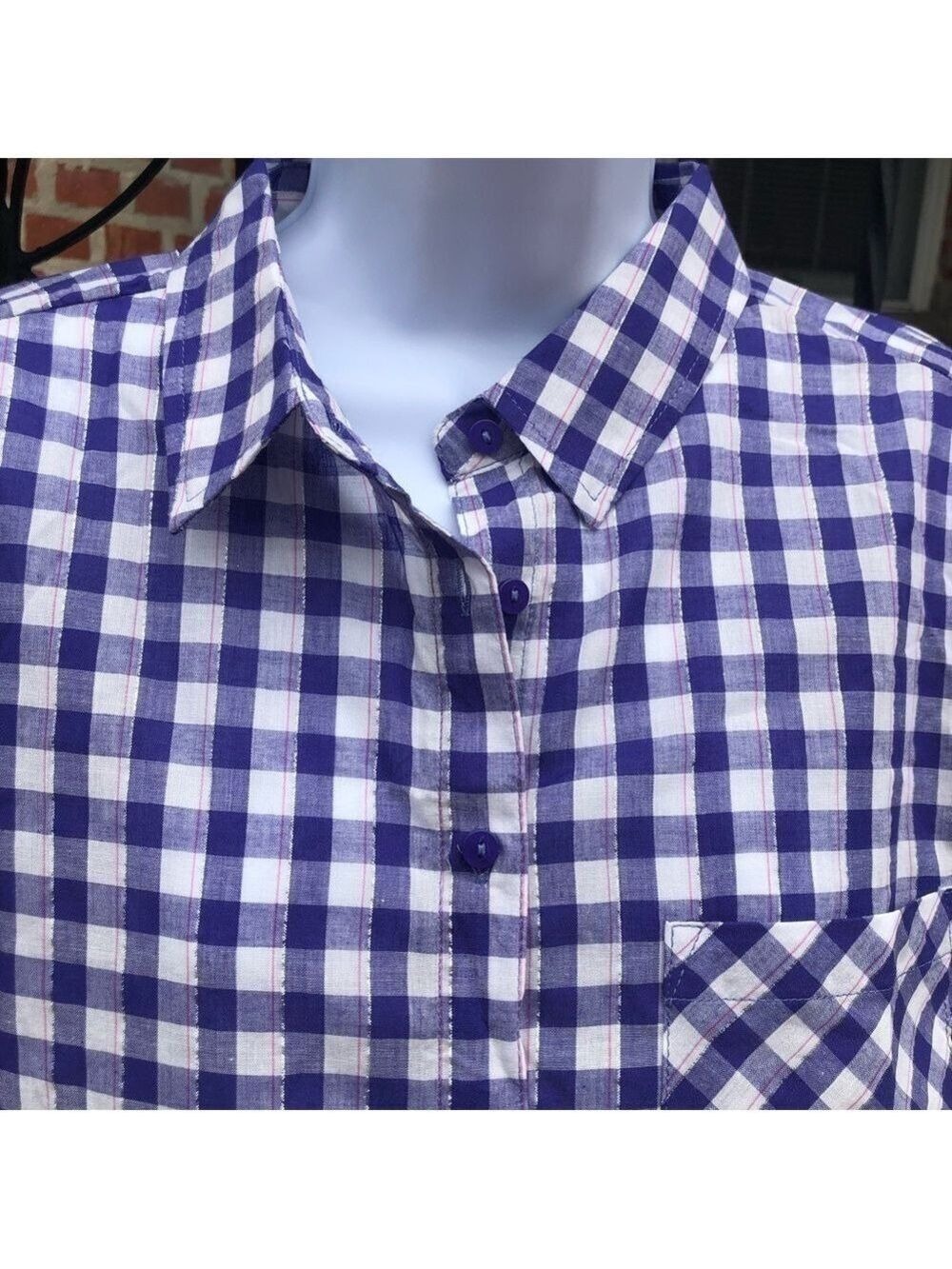 Hester And Orchard Gingham Checkered Button Down Shirt Blue White M - Picture 12 of 16